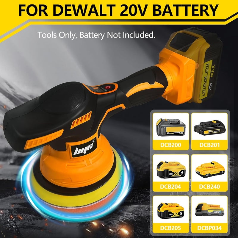 RAYLEEY Cordless Car Buffer Polisher for Dewalt 20V Battery, 6 Inch Portable Orbital Buffer Polisher Kit, 8 Variable Speed Car Polisher for Car Detailing/Polishing/Waxing (Battery Not Include) - Image 4